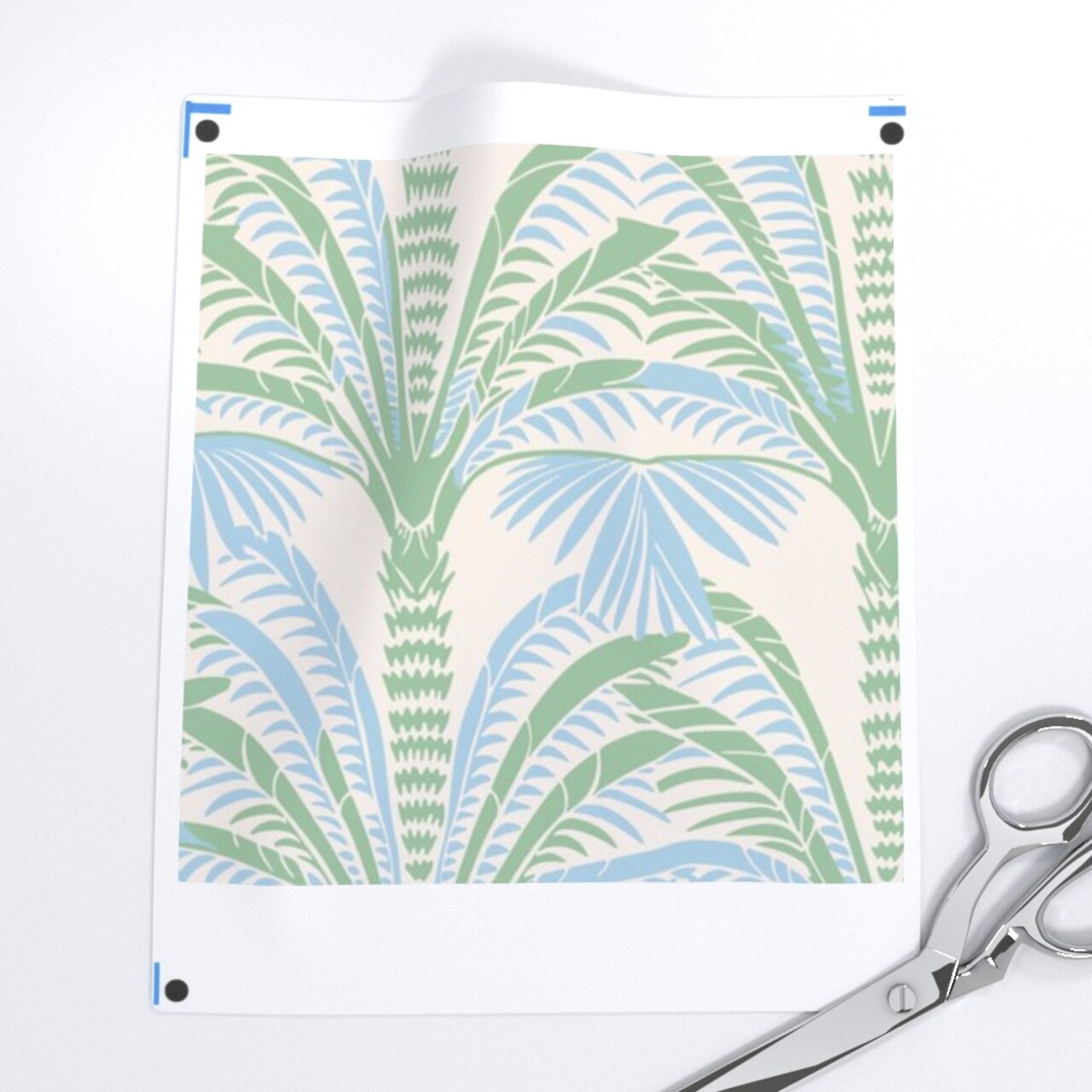 Chic Botanical Green Blue Palm Trees Tropical Leaf Grand Millennial Coastal Custom Printed Fabric by Spoonflower Various Fabrics by the Yard or Fat Quarter